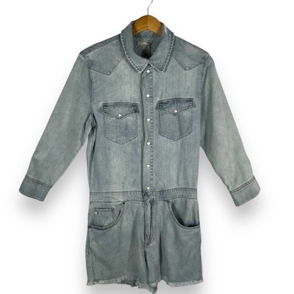 Dear John Denim Logan Distressed Coverall Romper, Lt. Blue Wash, Size Small, NWT - Picture 3 of 16